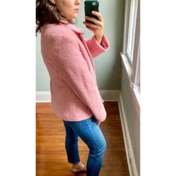 Vintage Y2K Pastel Bubble Gum Pink Fuzzy Fleece Wool Button Up Peacoat Jacket L - Picture 4 of 8